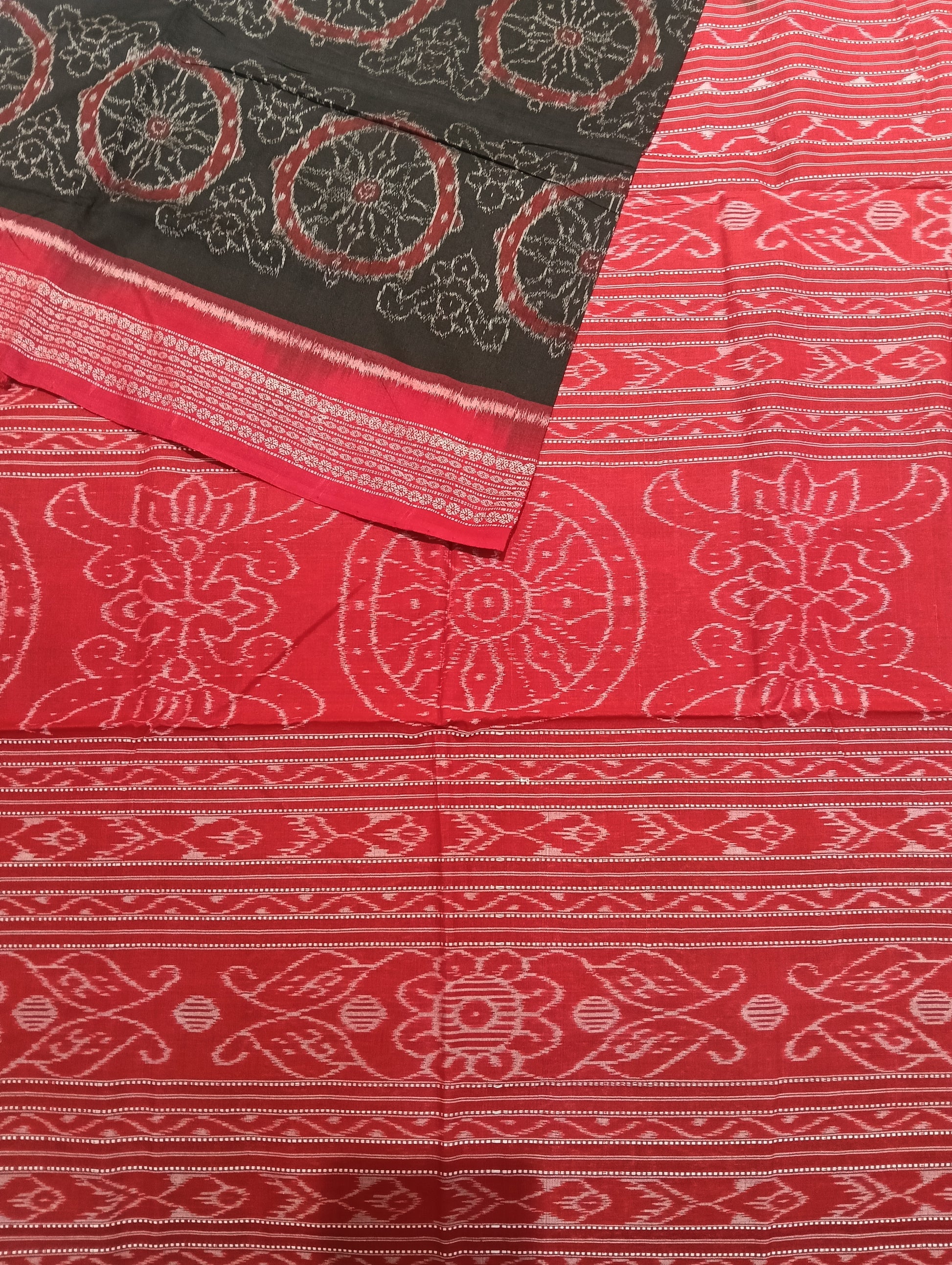 Black red cotton sambalpuri saree (3056) - Tilottama