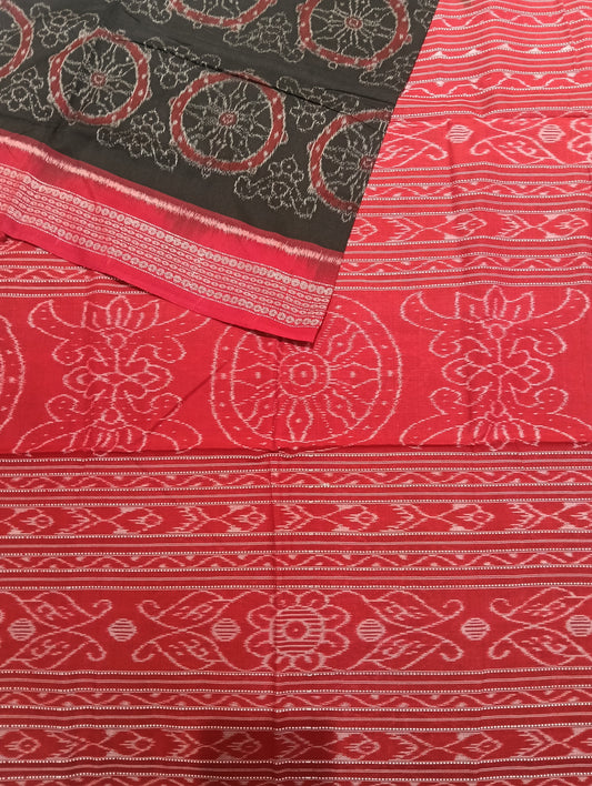 Black red cotton sambalpuri saree (3056) - Tilottama