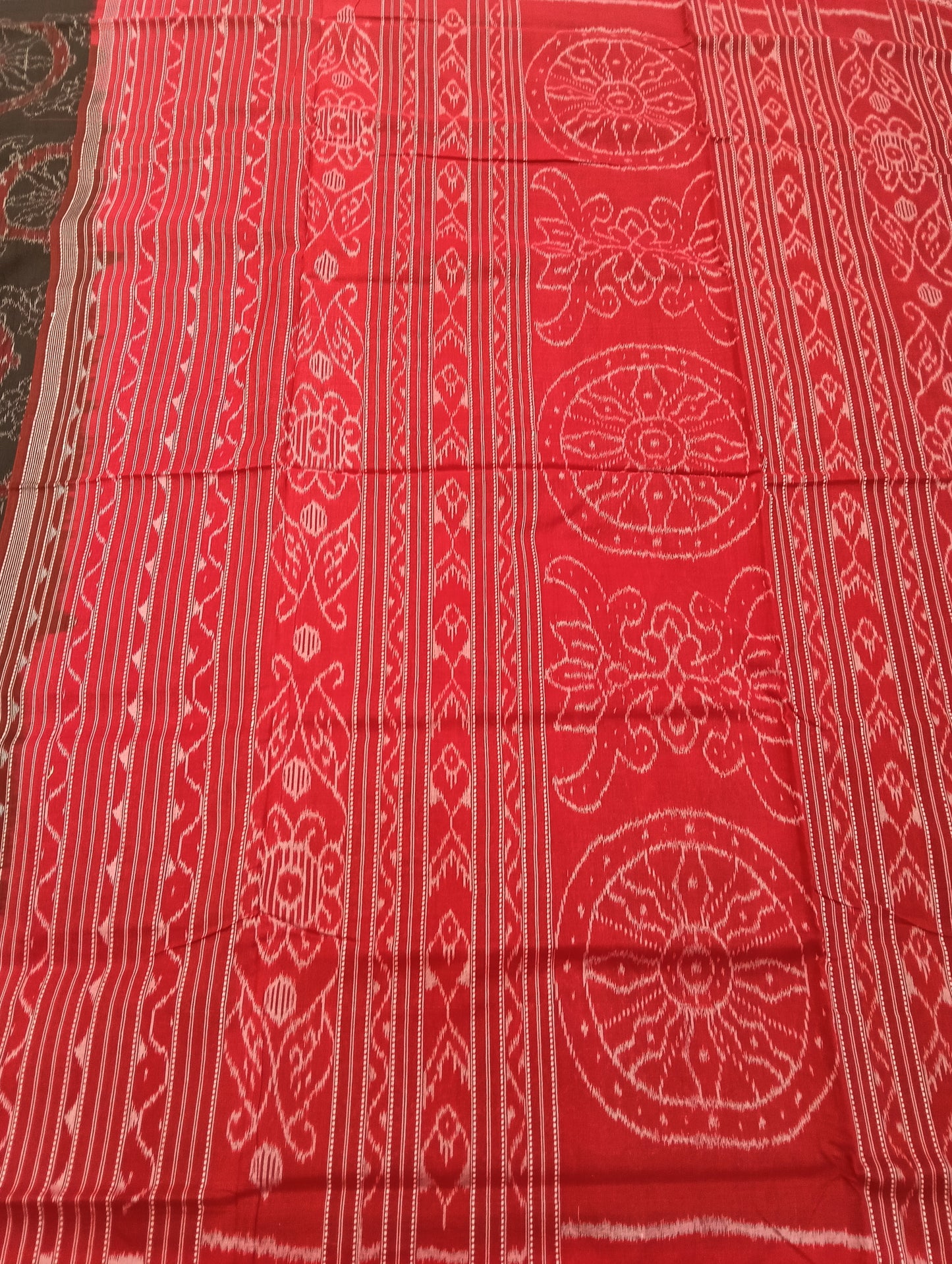 Black red cotton sambalpuri saree (3056) - Tilottama