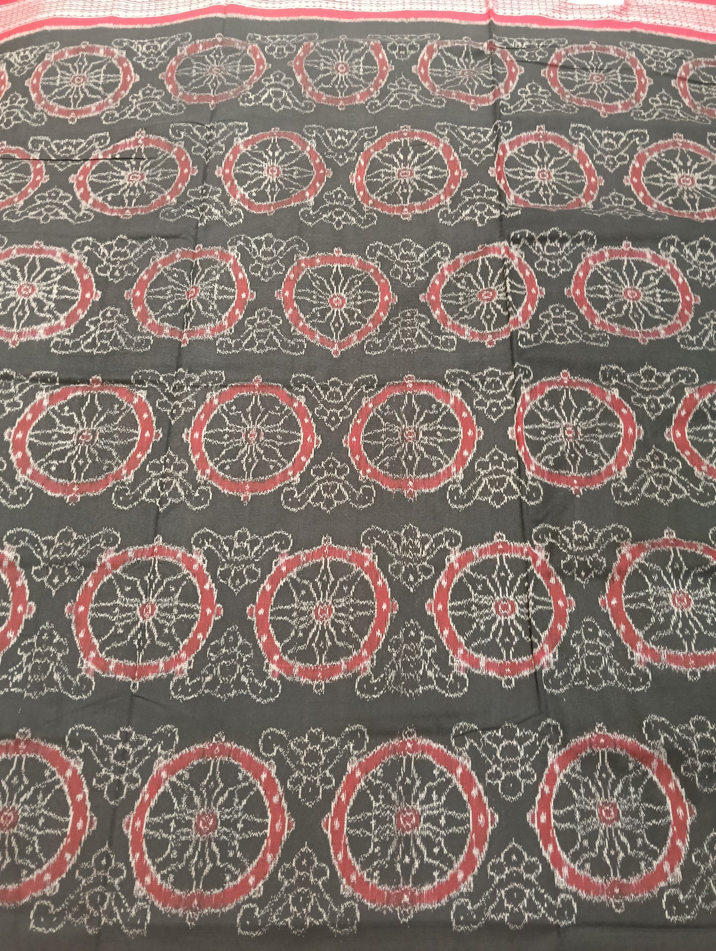 Black red cotton sambalpuri saree (3056) - Tilottama