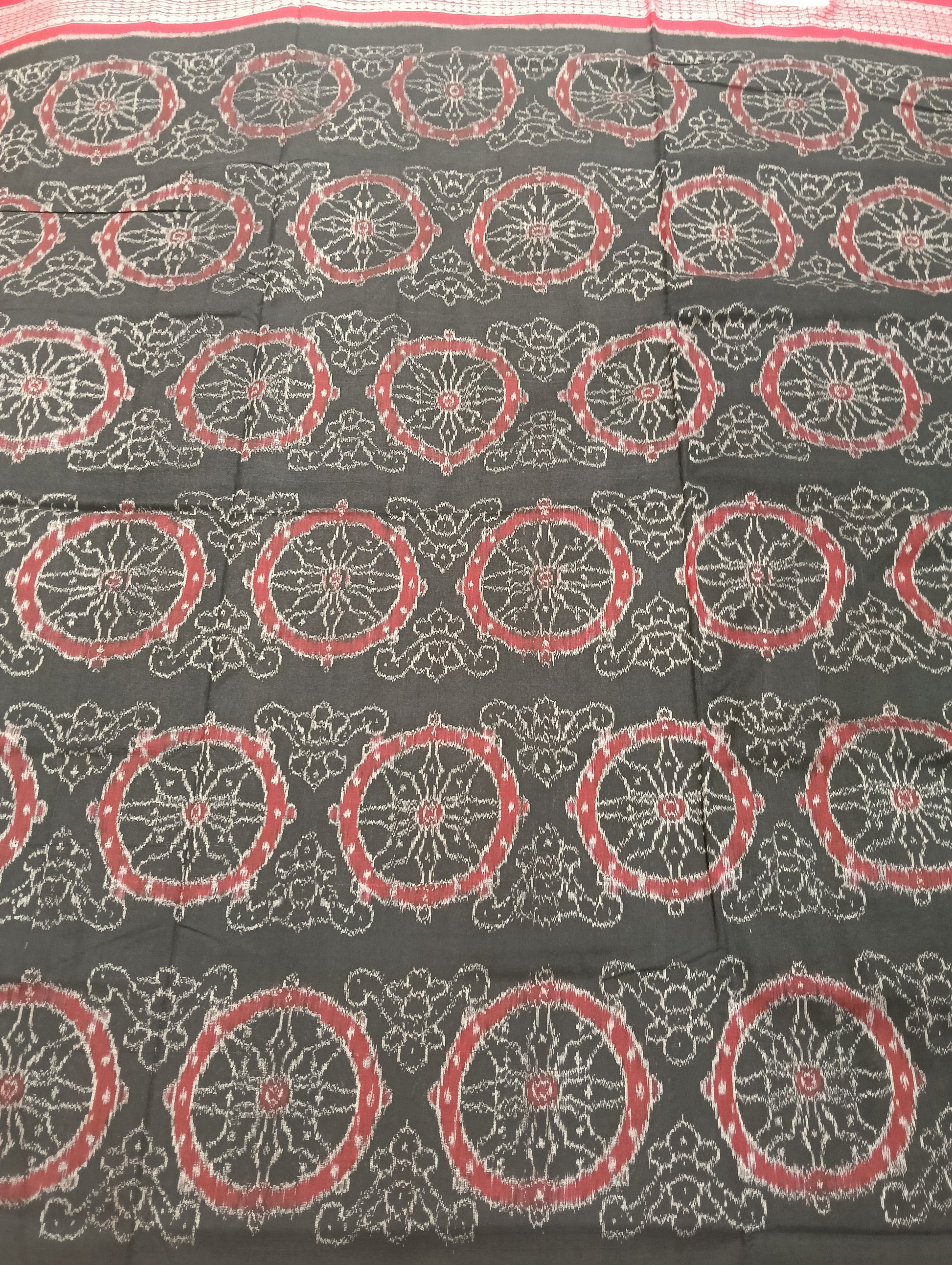 Black red cotton sambalpuri saree (3056) - Tilottama