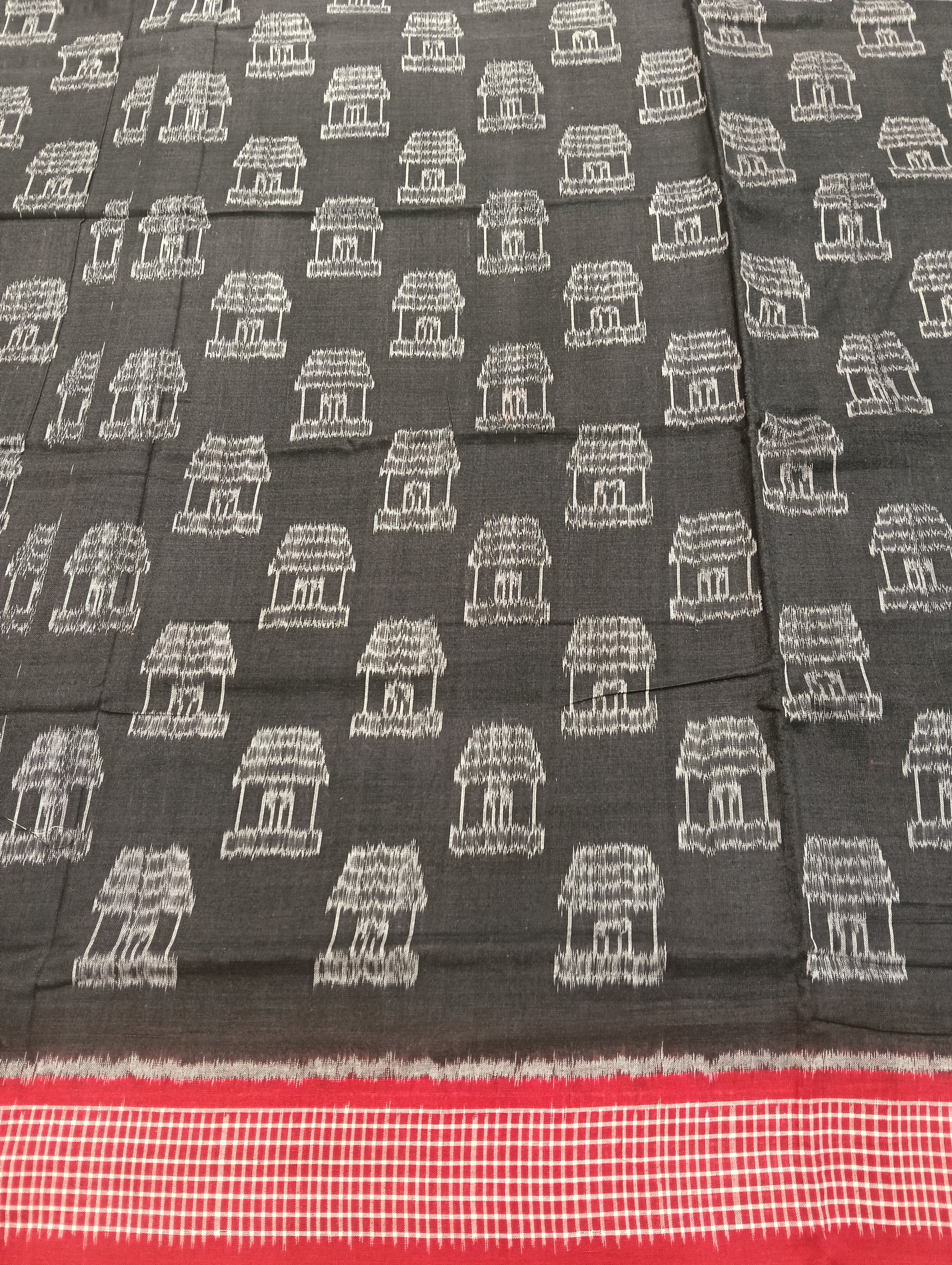 Black red cotton sambalpuri saree (2097) - Tilottama