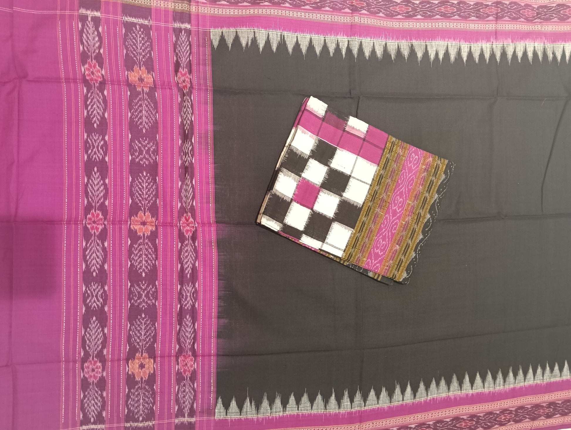 Pink black sapta dress material set - Tilottama