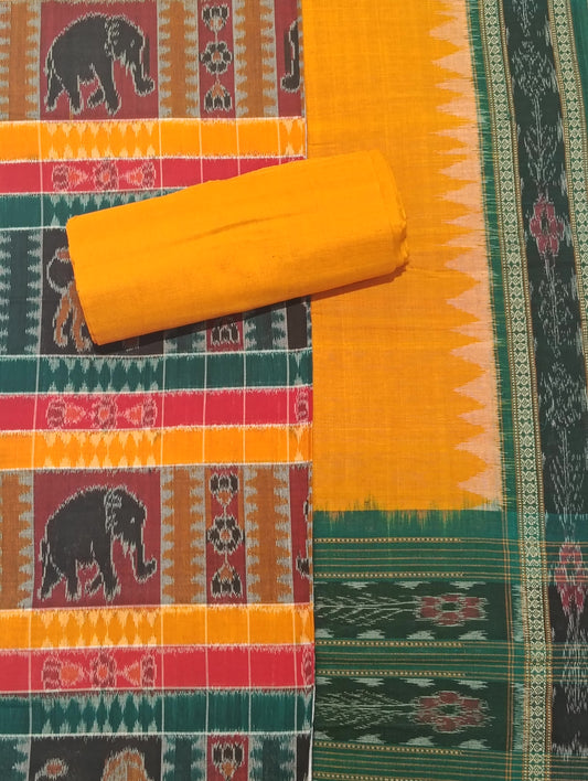 Yellow green sambalpuri dress material set - Tilottama