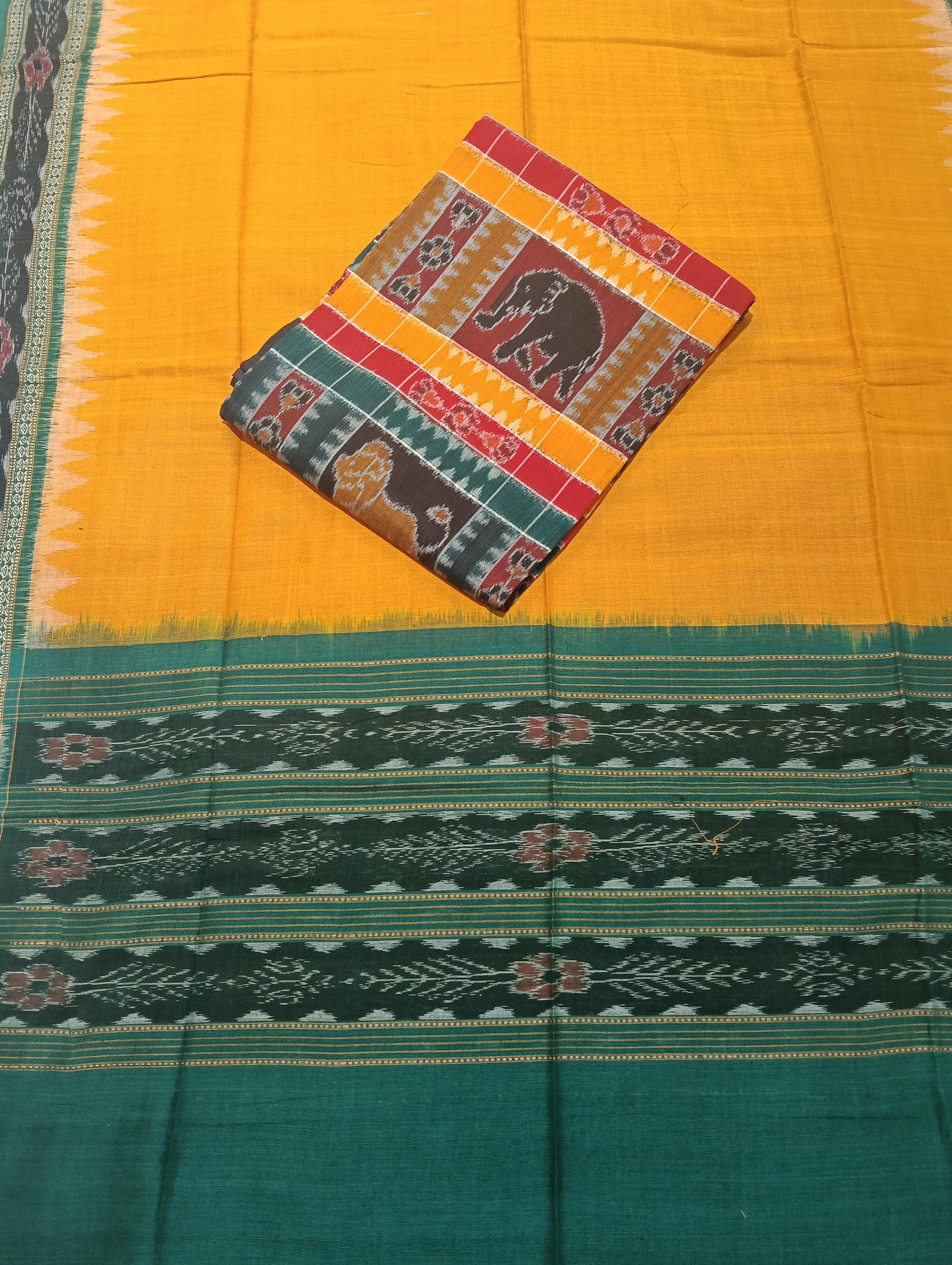 Yellow green sambalpuri dress material set - Tilottama