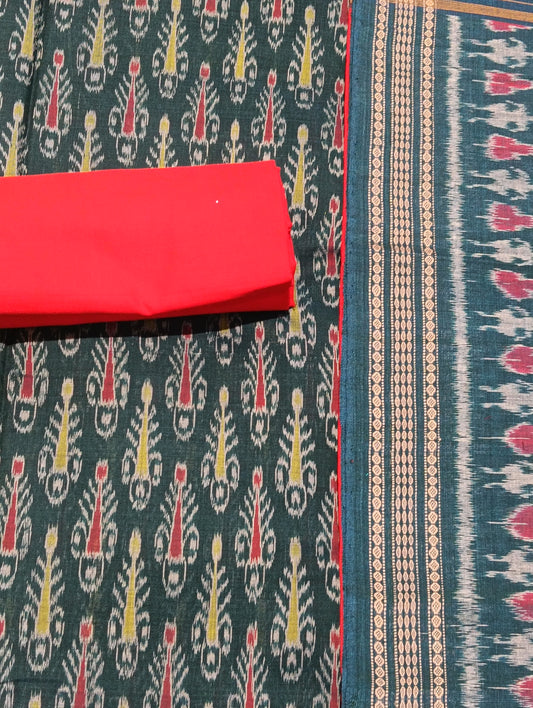 Ocean blue red sambalpuri dress material set - Tilottama