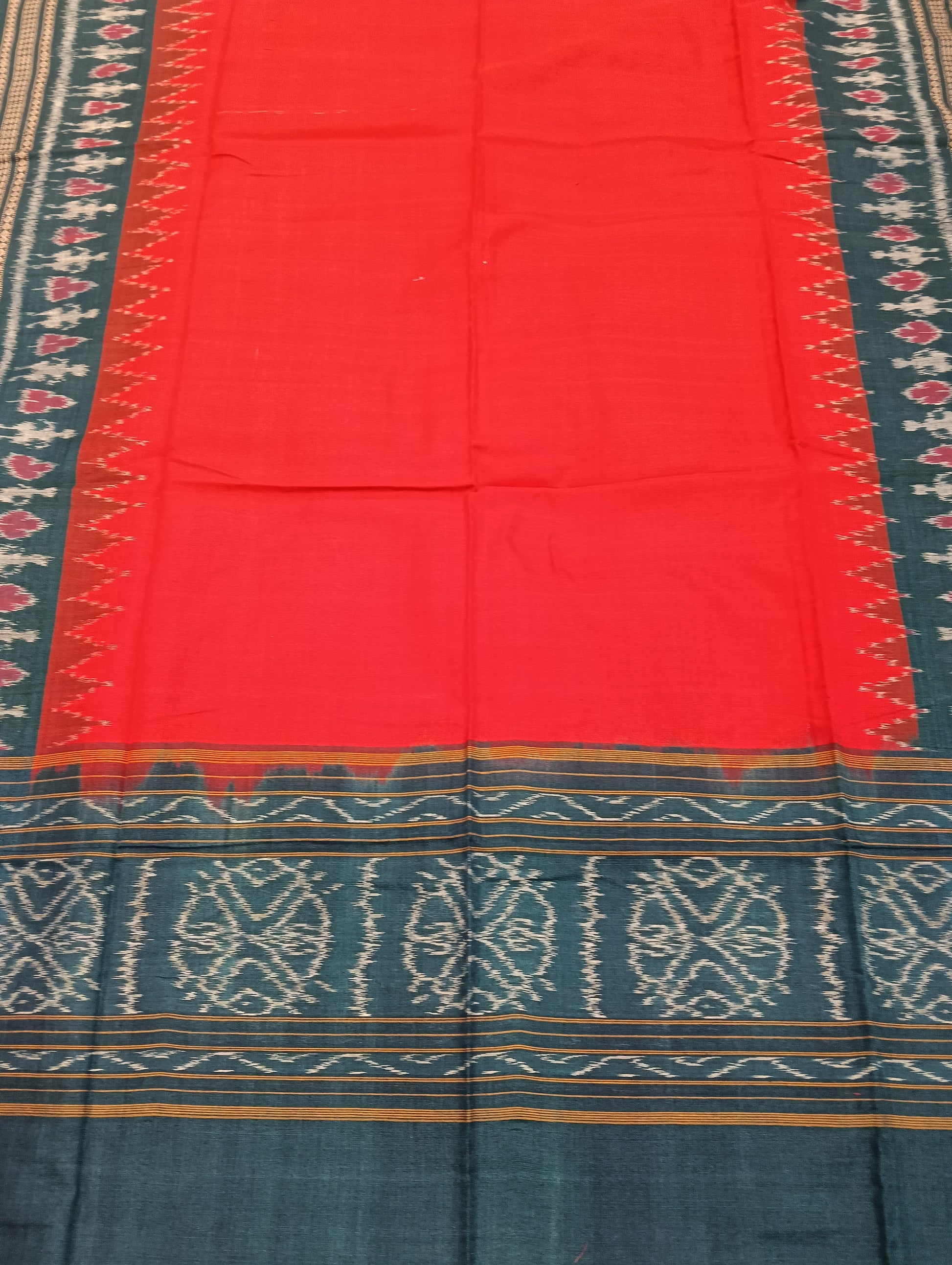 Ocean blue red sambalpuri dress material set - Tilottama