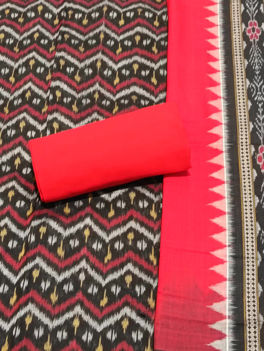 Black red sambalpuri dress material set - Tilottama
