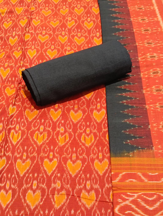 Orange black sambalpuri dress material set - Tilottama