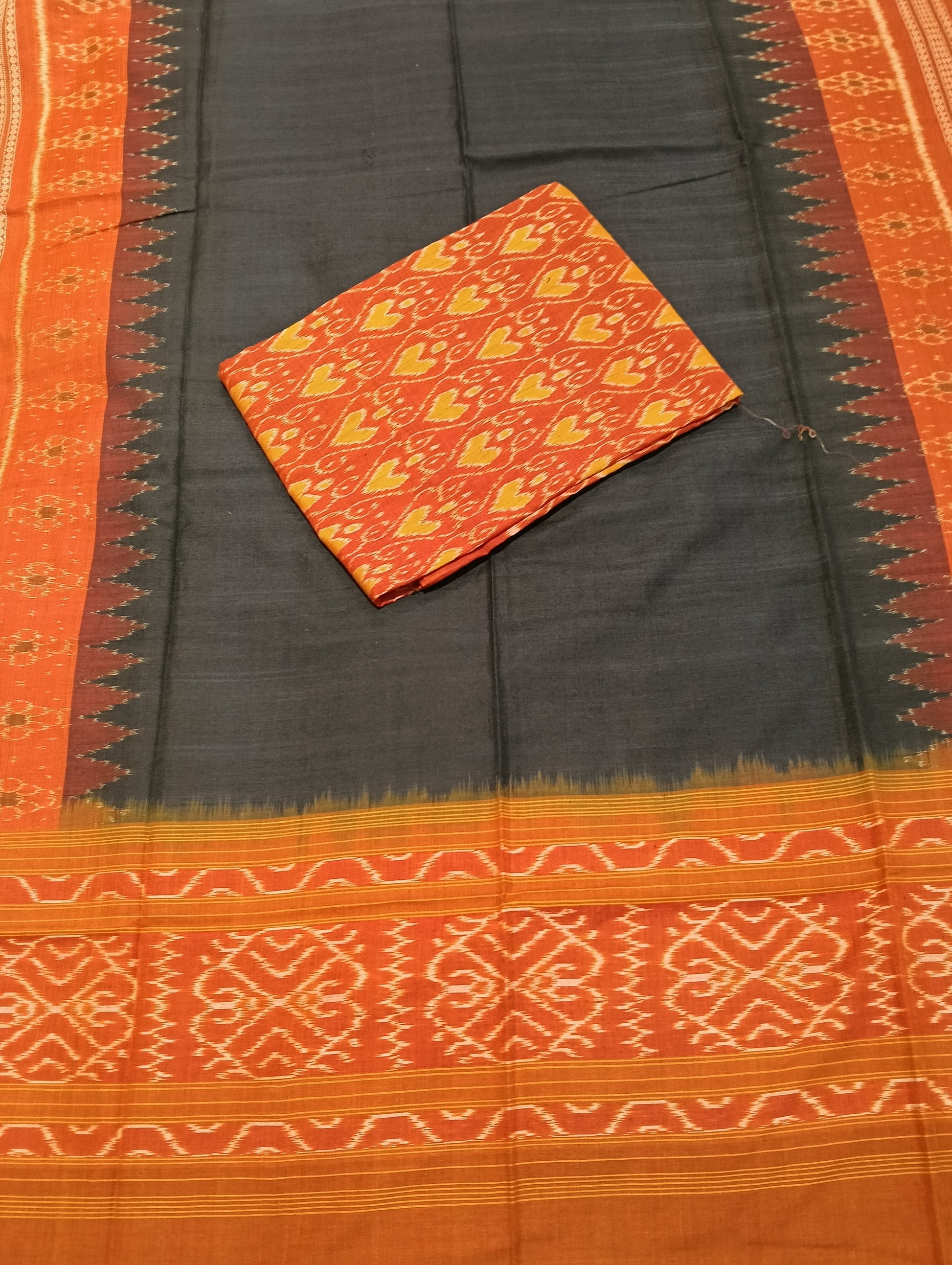 Orange black sambalpuri dress material set - Tilottama