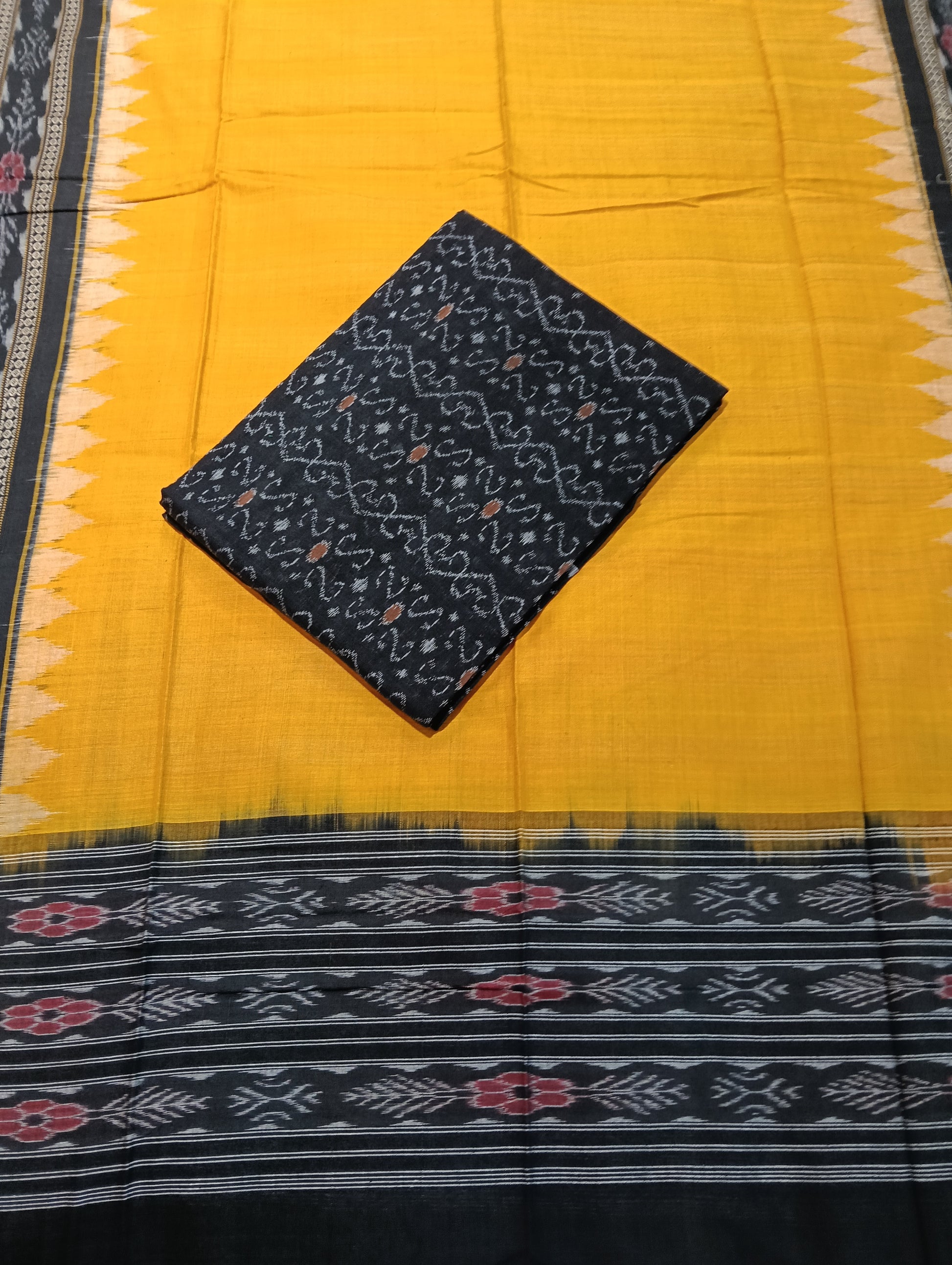 Black orange sambalpuri dress material set - Tilottama