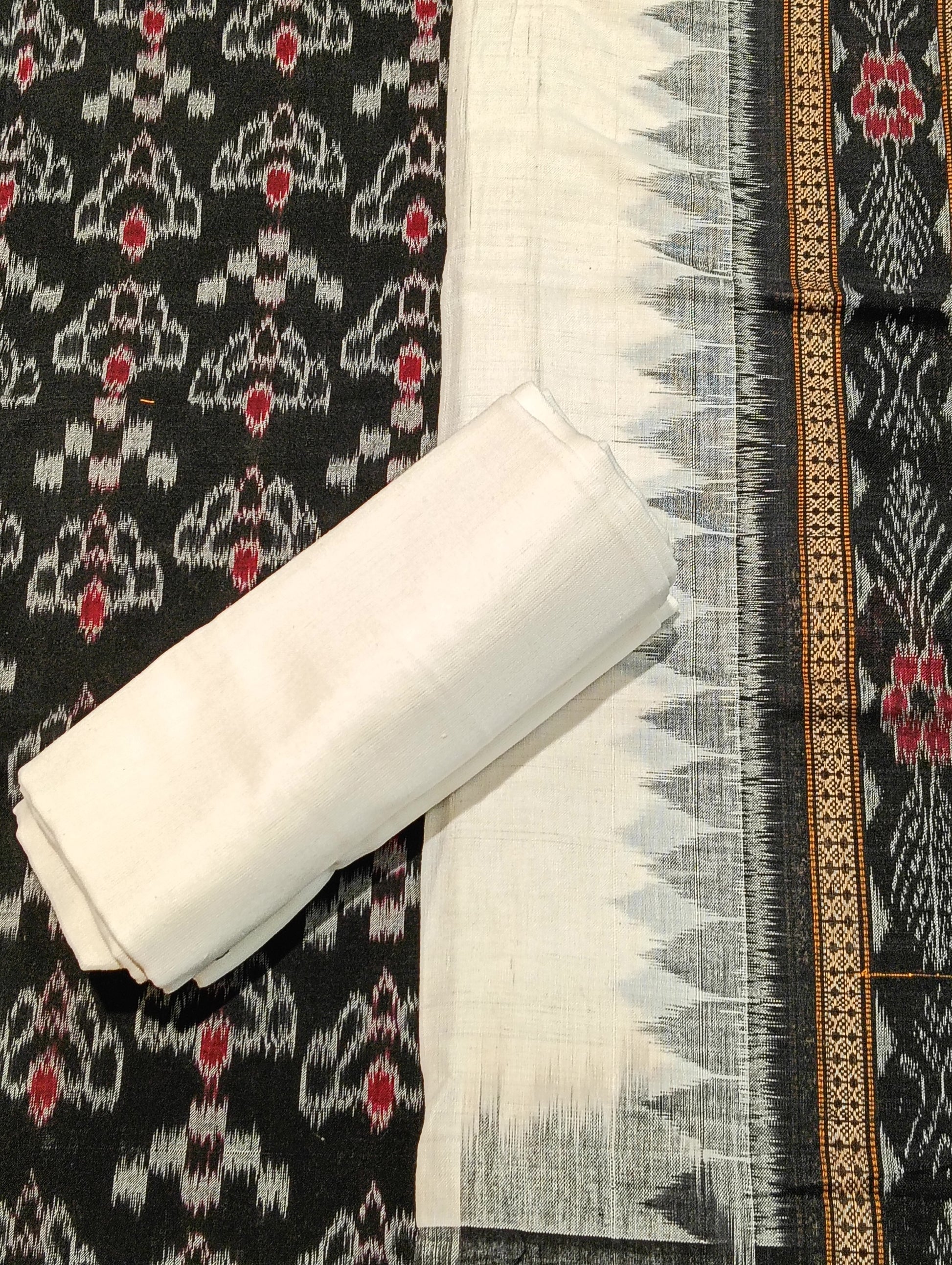 Black white sambalpuri dress material set - Tilottama