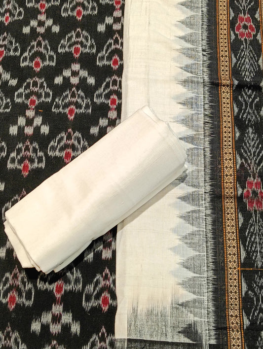 Black white sambalpuri dress material set - Tilottama