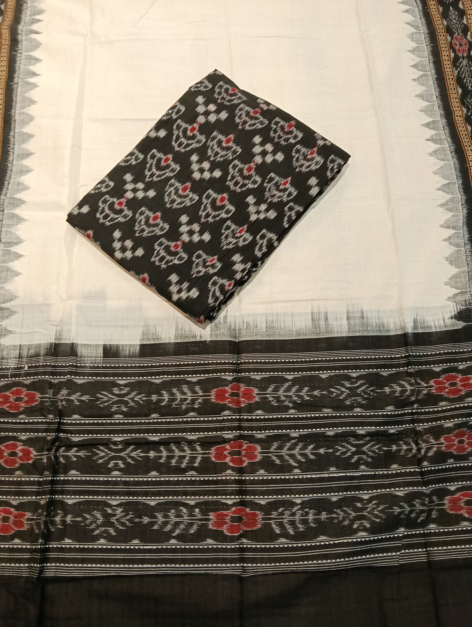 Black white sambalpuri dress material set - Tilottama