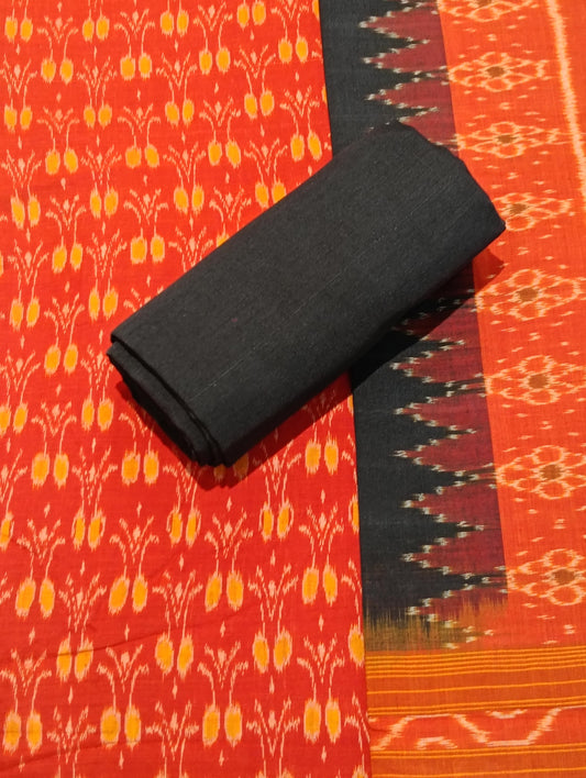 Pheasant black sambalpuri dress material set - Tilottama