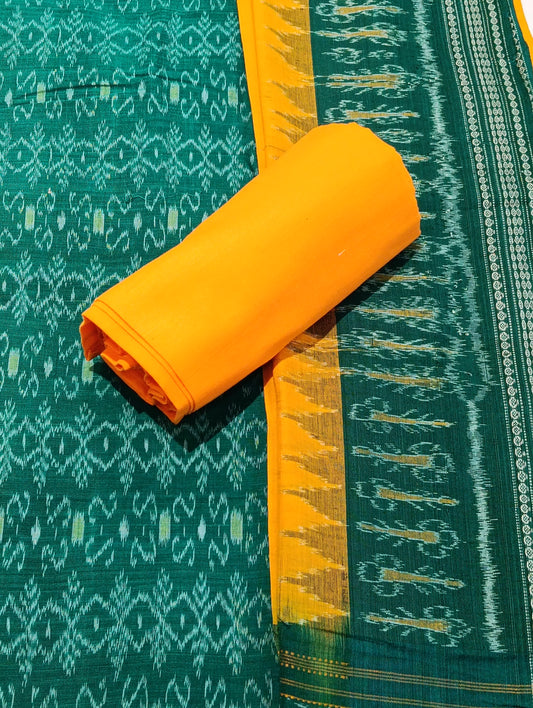 Green yellow sambalpuri dress material set - Tilottama