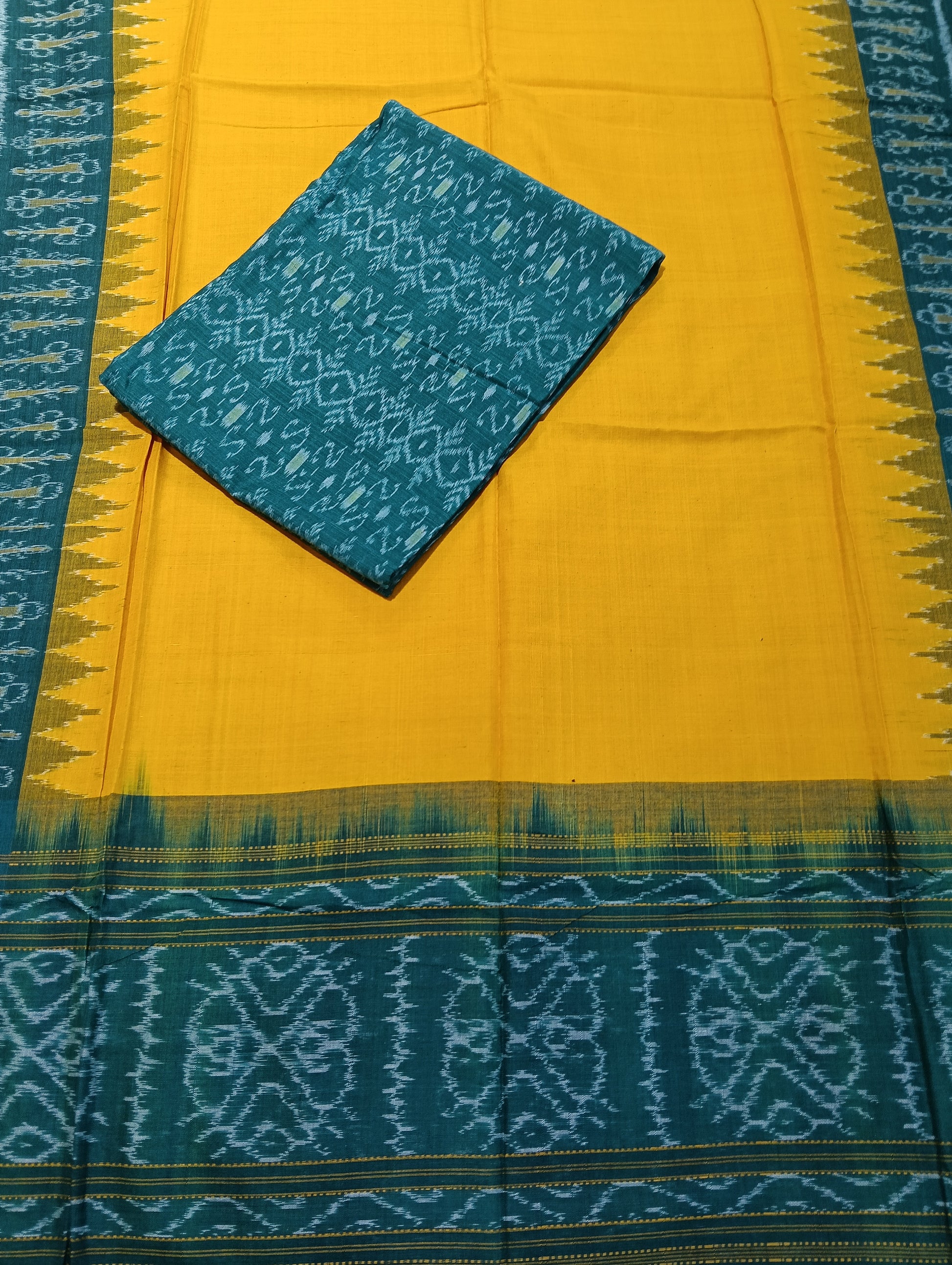 Green yellow sambalpuri dress material set - Tilottama