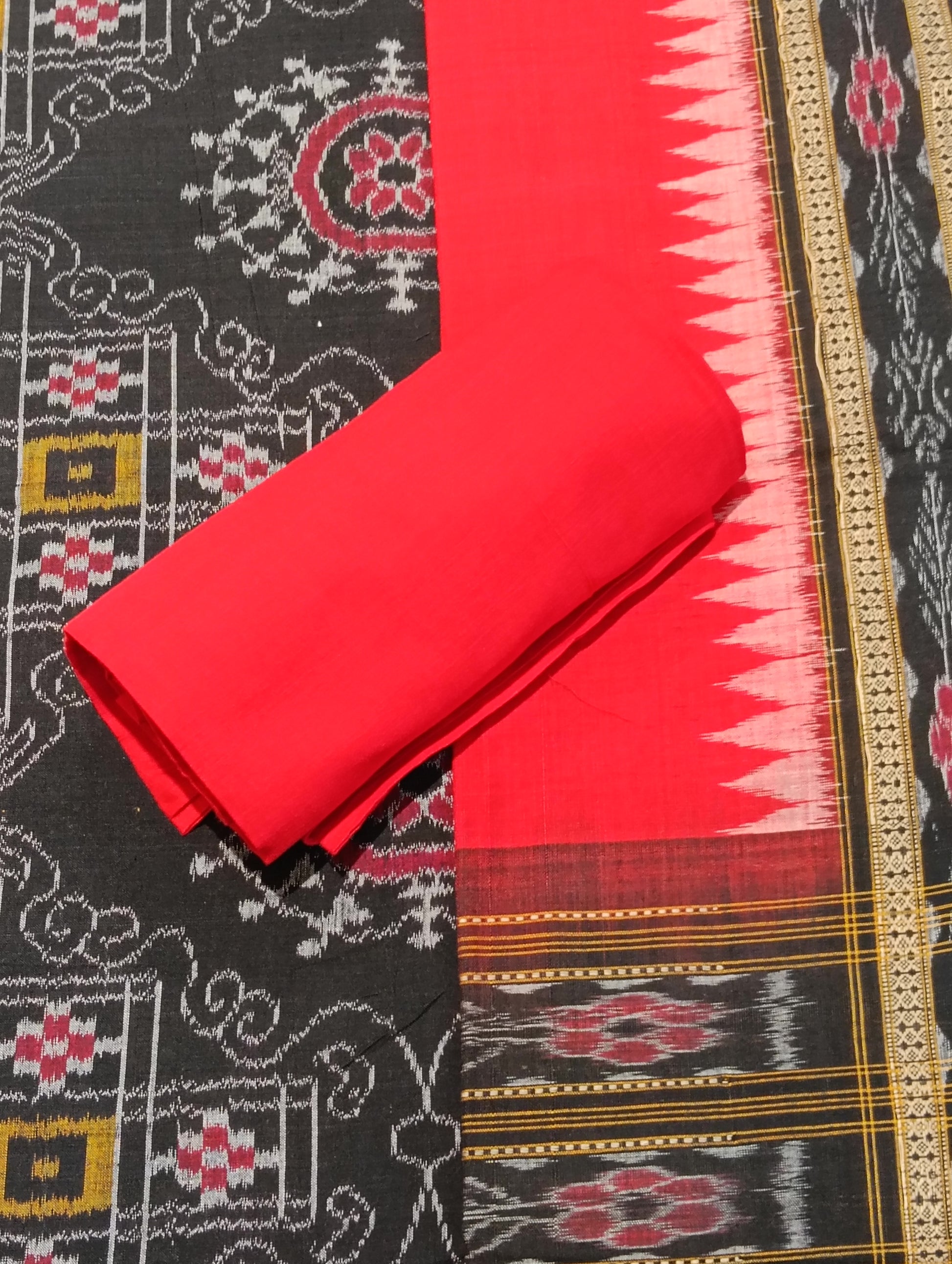 Black Red sambalpuri dress material set - Tilottama