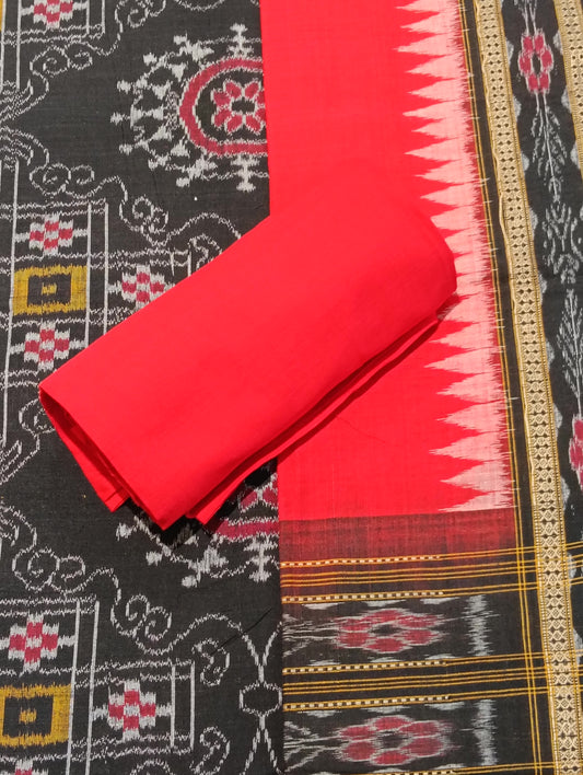 Black Red sambalpuri dress material set - Tilottama
