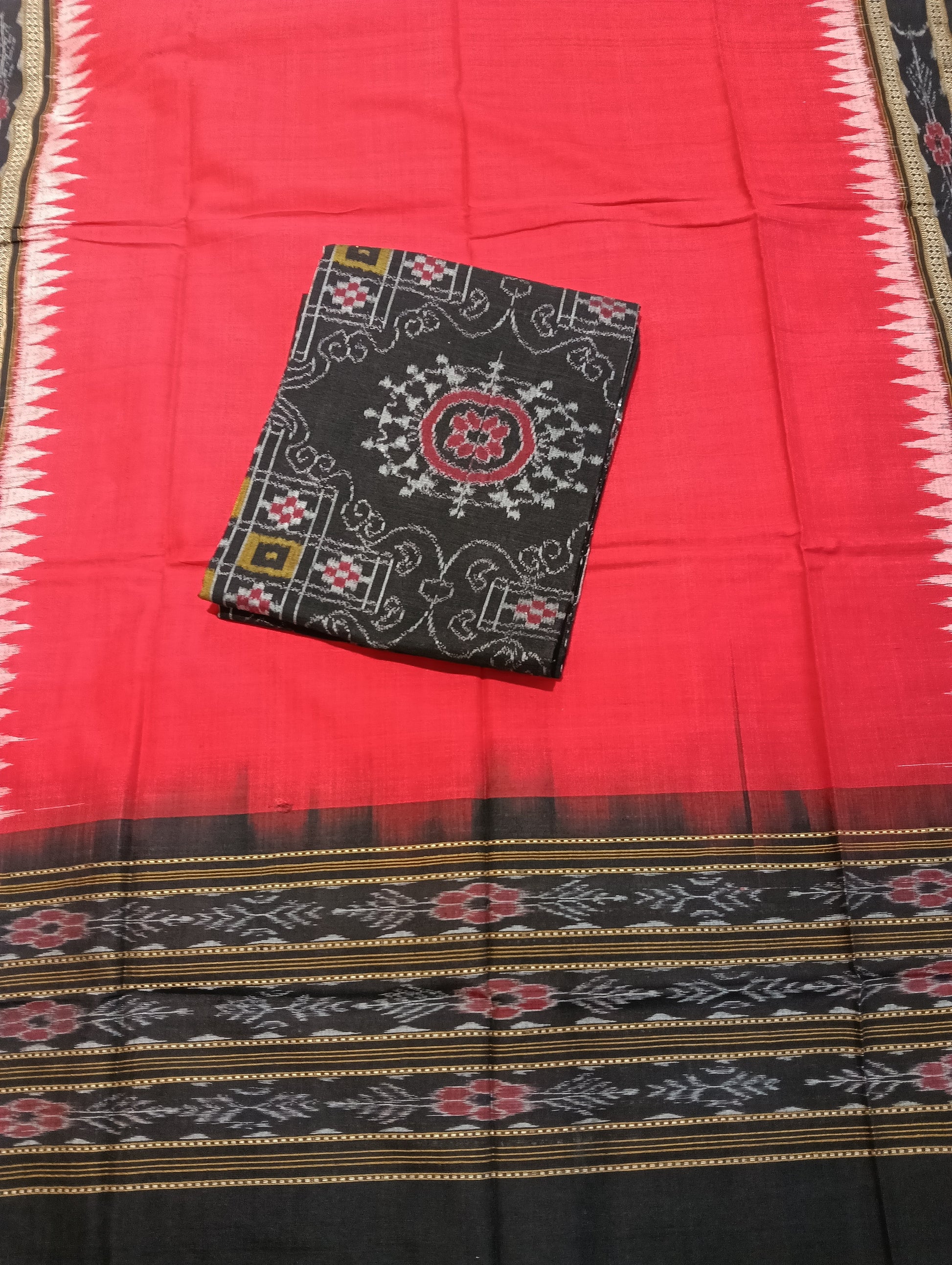 Black Red sambalpuri dress material set - Tilottama