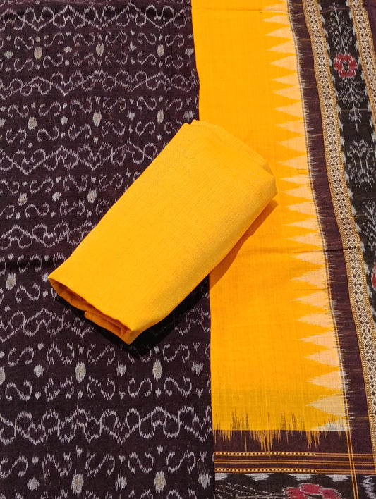 Coffee yellow sambalpuri dress material set - Tilottama