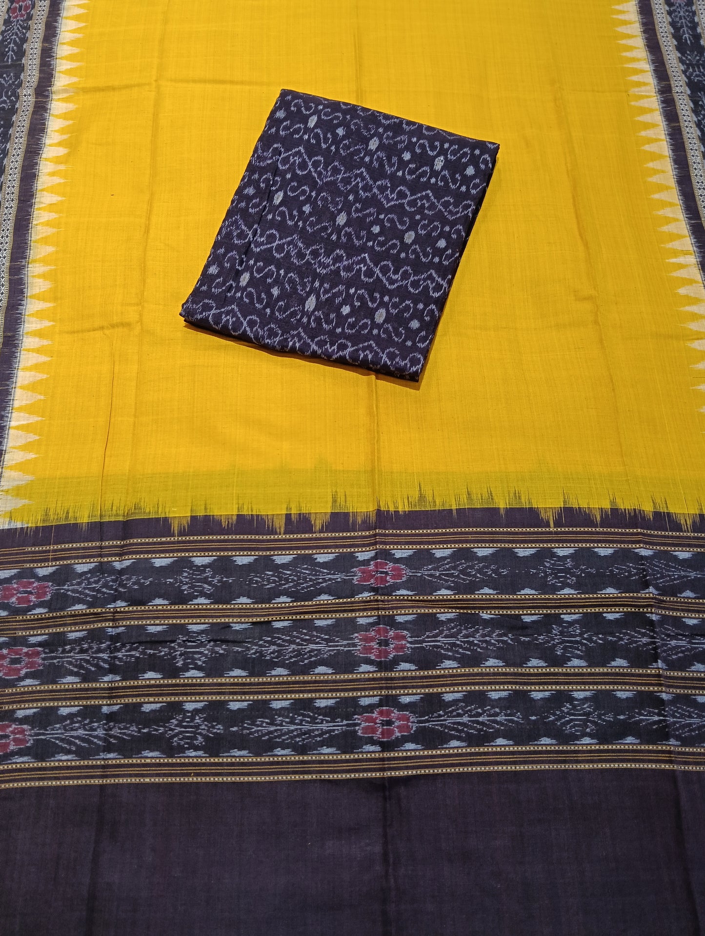 Coffee yellow sambalpuri dress material set - Tilottama