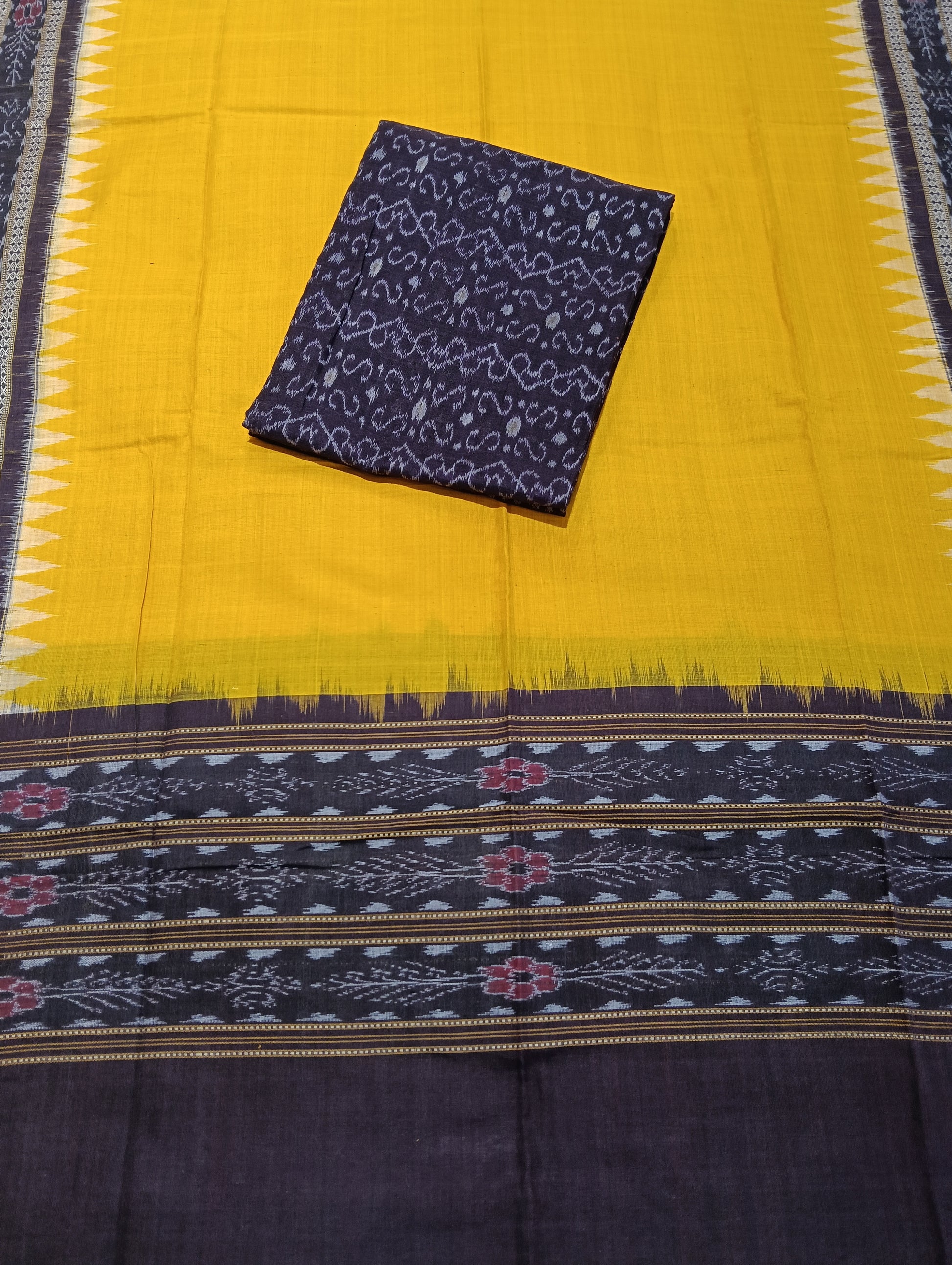 Coffee yellow sambalpuri dress material set - Tilottama