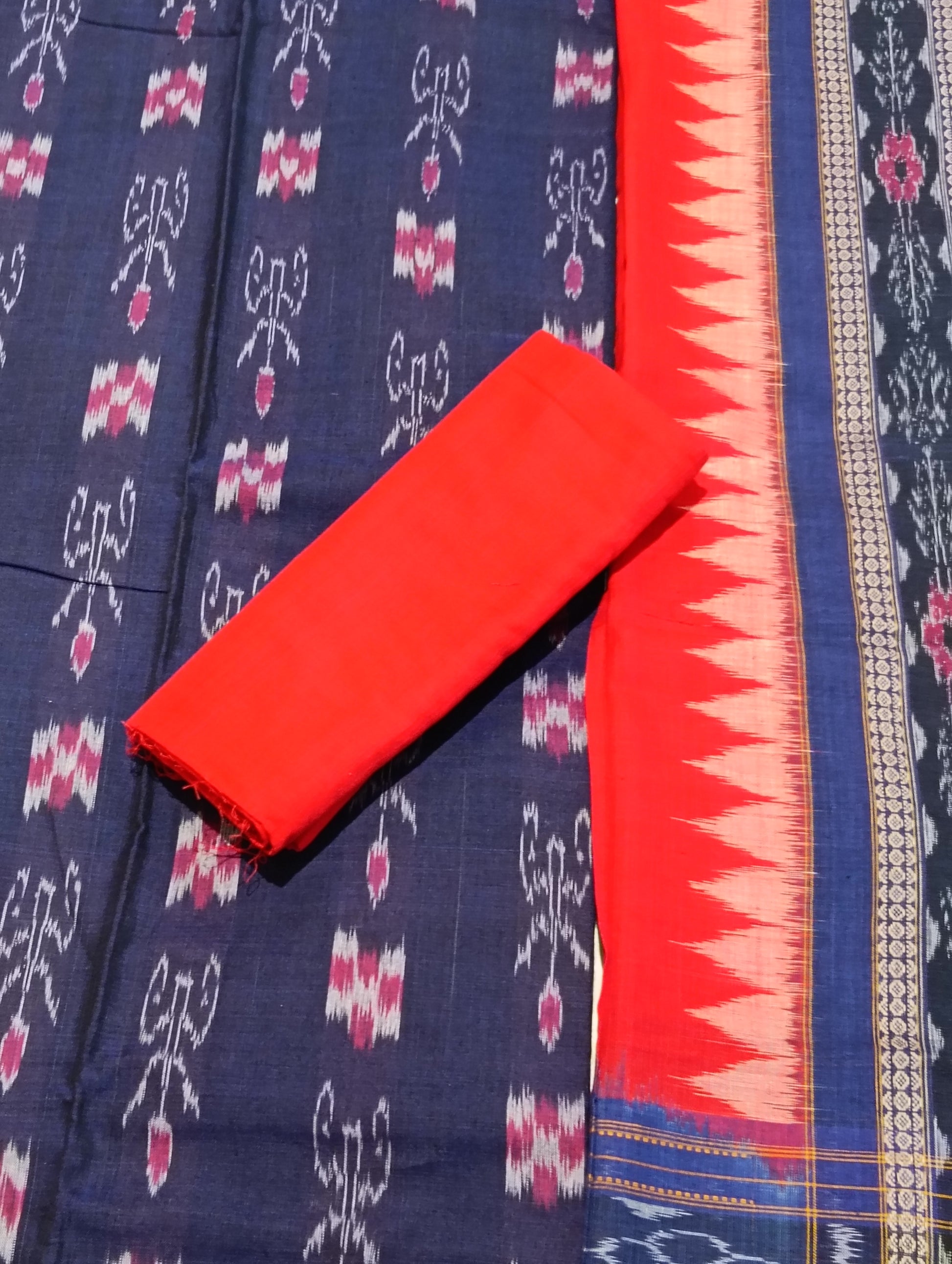 Blue red sambalpuri dress material set - Tilottama