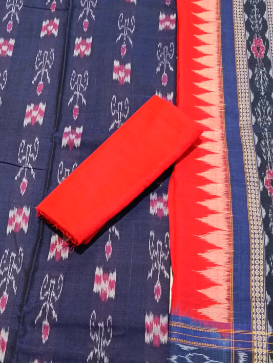 Blue red sambalpuri dress material set - Tilottama
