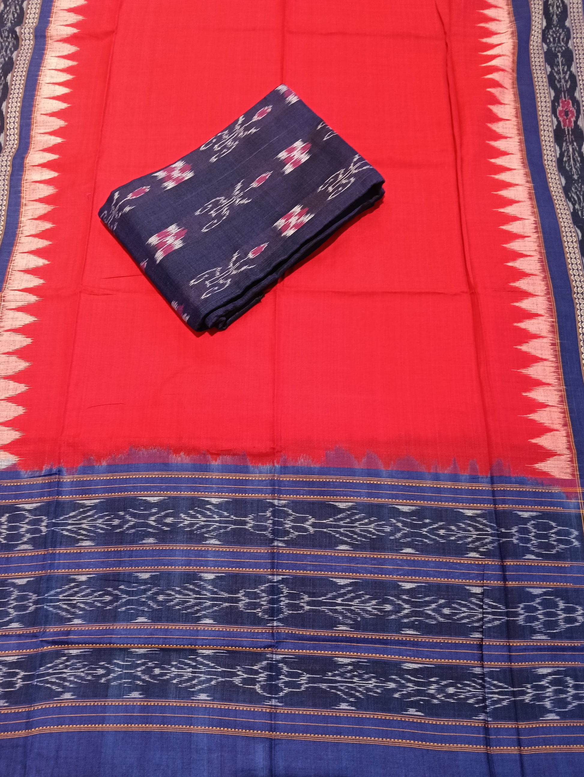 Blue red sambalpuri dress material set - Tilottama