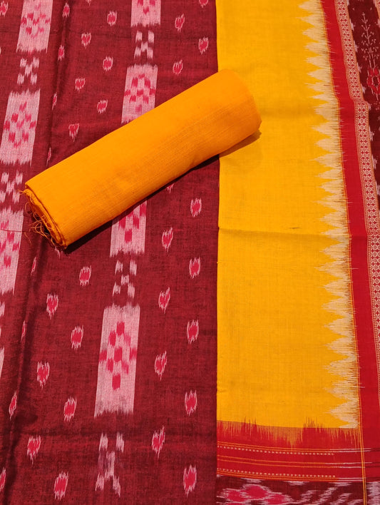Marron red sambalpuri dress material set - Tilottama