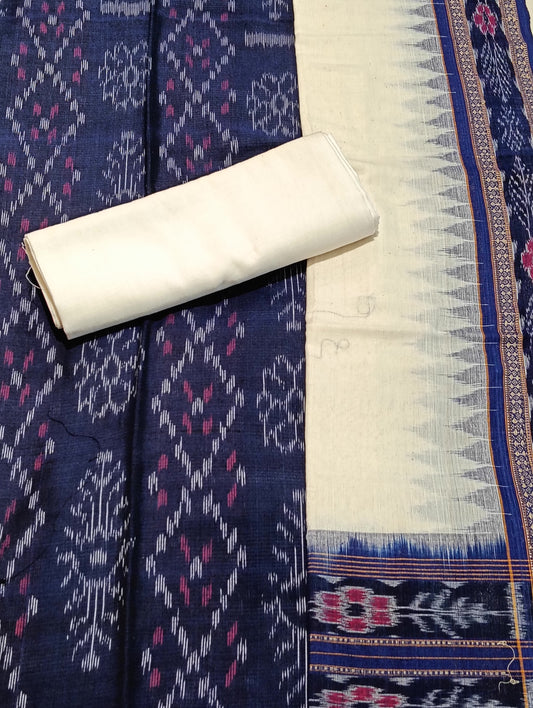 Blue white sambalpuri dress material set - Tilottama