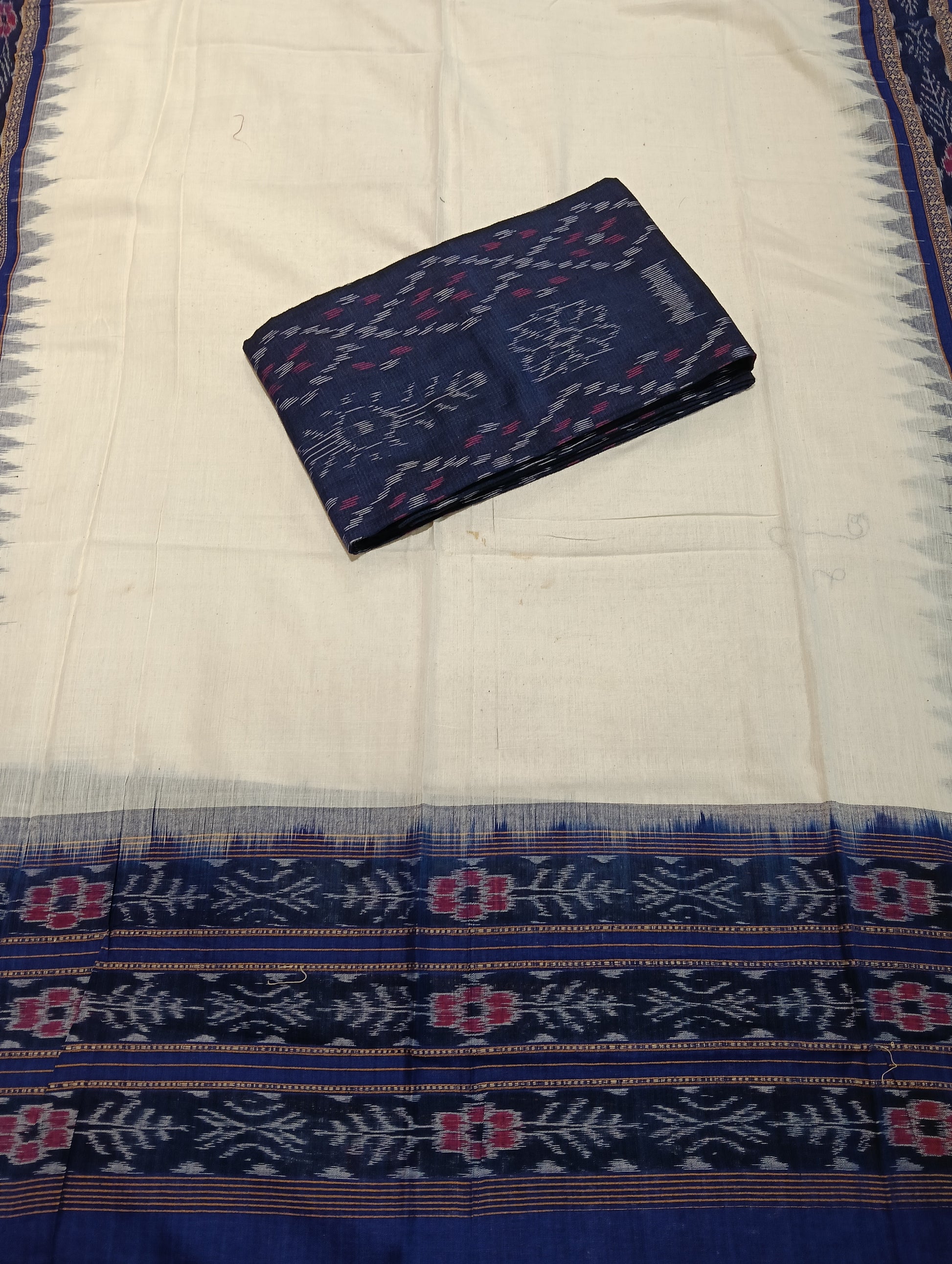 Blue white sambalpuri dress material set - Tilottama