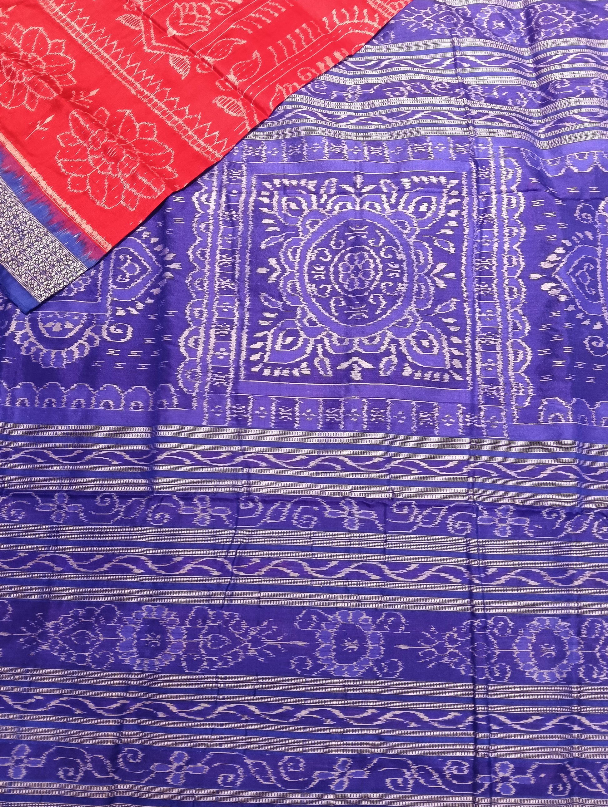 Red blue sambalpuri silk saree - Tilottama