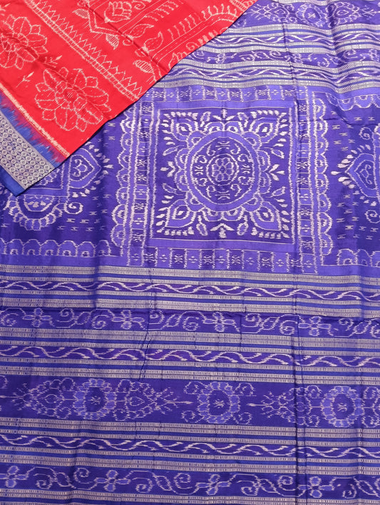 Red blue sambalpuri silk saree - Tilottama